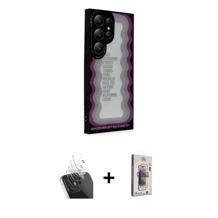 MARSİLYAN™- Galaxy S24 Ultra Kılıf Odak Klasik Serisi - Siyah Bilvis 3D Cam Ekran Koruyucu + Kamera Lens Koruma Cam - SF