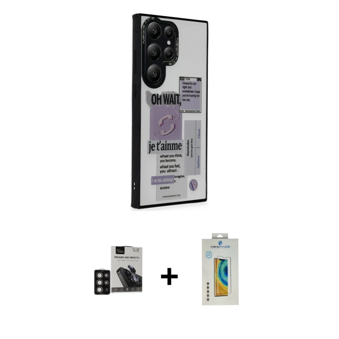 MARSİLYAN™- Galaxy S24 Ultra Kılıf Odak Klasik Serisi - Siyah Polymer Nano Ekran Koruyucu + PVD Metal Kamera Lens - DNMR