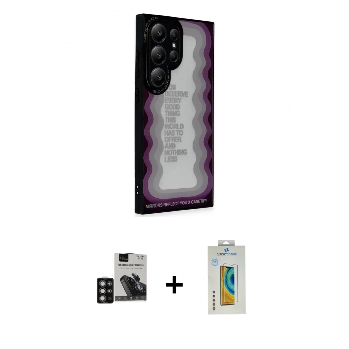 MARSİLYAN™- Galaxy S24 Ultra Kılıf Odak Klasik Serisi - Siyah Polymer Nano Ekran Koruyucu + PVD Metal Kamera Lens - DNMR