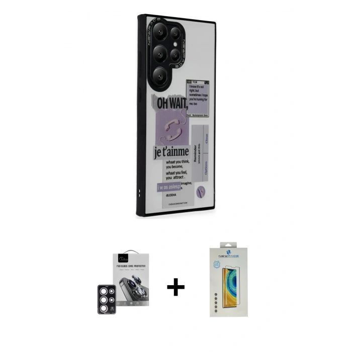 MARSİLYAN™- Galaxy S24 Ultra Kılıf Odak Klasik Serisi - Siyah Polymer Nano Ekran Koruyucu + PVD Metal Kamera Lens - PE