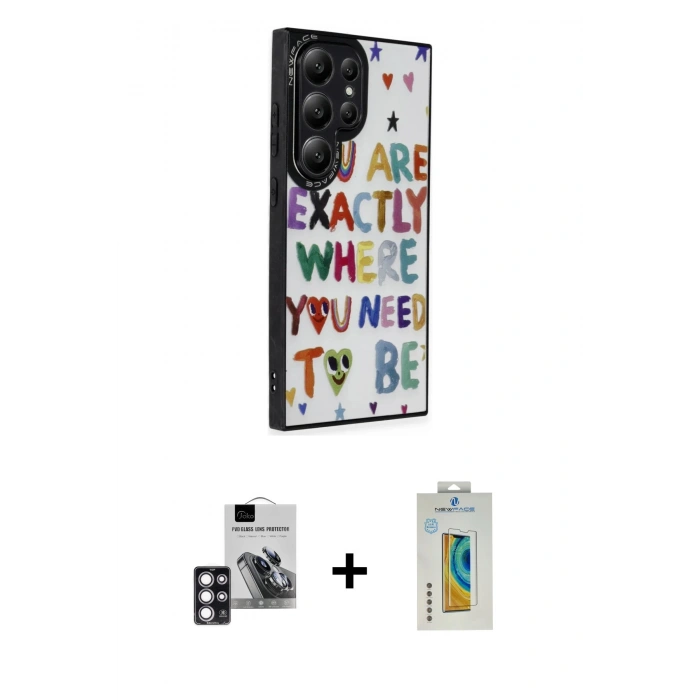 MARSİLYAN™- Galaxy S24 Ultra Kılıf Odak Klasik Serisi - Siyah Polymer Nano Ekran Koruyucu + PVD Metal Kamera Lens - PE