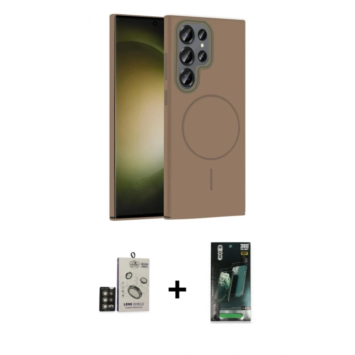 MARSİLYAN™- Galaxy S24 Ultra Kılıf Siluet Doku Özel Seri - Şeffaf 360 Full Body Arka Koruyucu + Bilvis Titan Kamera Lens - GD