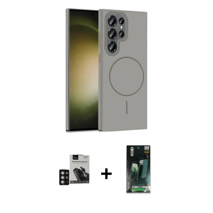 MARSİLYAN™- Galaxy S24 Ultra Kılıf Siluet Doku Özel Seri - Şeffaf 360 Full Body Arka Koruyucu + PVD Metal Kamera Lens - DNMR