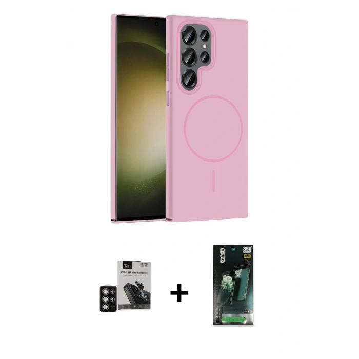 MARSİLYAN™- Galaxy S24 Ultra Kılıf Siluet Doku Özel Seri - Şeffaf 360 Full Body Arka Koruyucu + PVD Metal Kamera Lens - DNMR