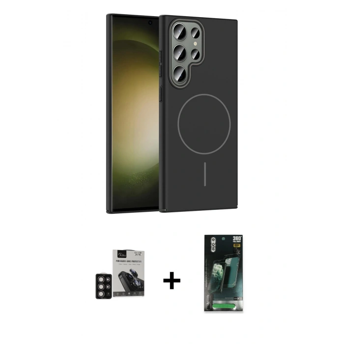 MARSİLYAN™- Galaxy S24 Ultra Kılıf Siluet Doku Özel Seri - Şeffaf 360 Full Body Arka Koruyucu + PVD Metal Kamera Lens - DNMR