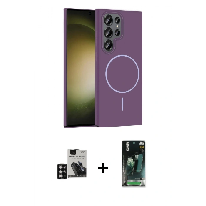 MARSİLYAN™- Galaxy S24 Ultra Kılıf Siluet Doku Özel Seri - Şeffaf 360 Full Body Arka Koruyucu + PVD Metal Kamera Lens - DNMR