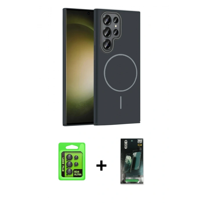 MARSİLYAN™- Galaxy S24 Ultra Kılıf Siluet Doku Özel Seri - Şeffaf 360 Full Body Arka Koruyucu + Raze Metal Kamera Lens - SH