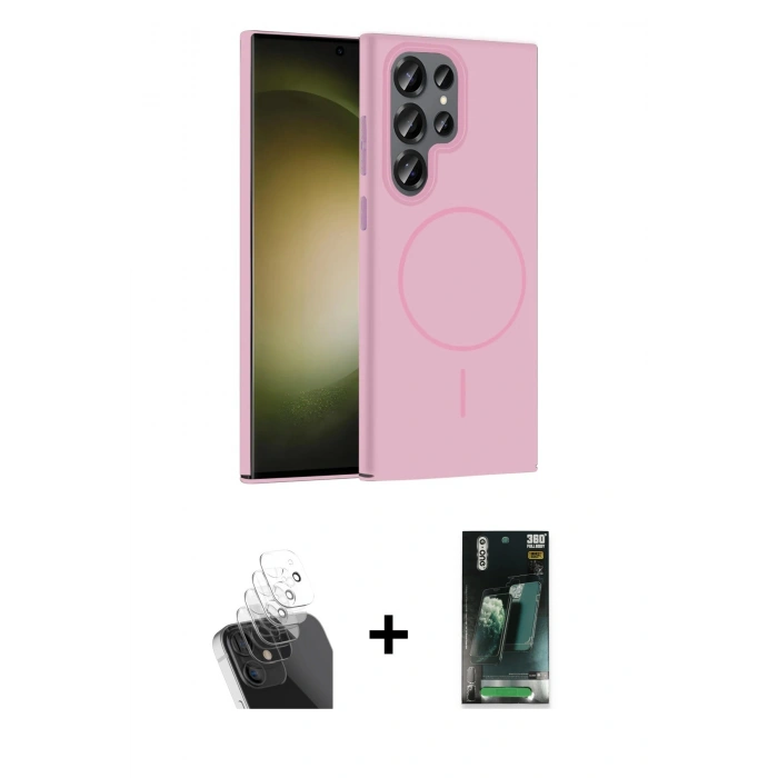 MARSİLYAN™- Galaxy S24 Ultra Kılıf Siluet Doku Özel Seri - Siyah 360 Mat Full Body Arka Koruyucu + Kamera Lens Koruma Cam - SF