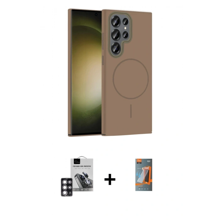 MARSİLYAN™- Galaxy S24 Ultra Kılıf Siluet Doku Özel Seri - Siyah AutoKit 5in1 Fiber Hayalet Polymer Nano Ekran Koruyucu + PVD Metal Kamera Lens - PE