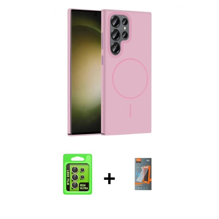 MARSİLYAN™- Galaxy S24 Ultra Kılıf Siluet Doku Özel Seri - Siyah AutoKit 5in1 Fiber Hayalet Polymer Nano Ekran Koruyucu + Raze Metal Kamera Lens - SI