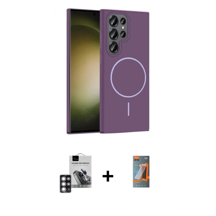 MARSİLYAN™- Galaxy S24 Ultra Kılıf Siluet Doku Özel Seri - Siyah AutoKit 5in1 Fiber Hayalet Polymer Nano Ekran Koruyucu + PVD Metal Kamera Lens - PE