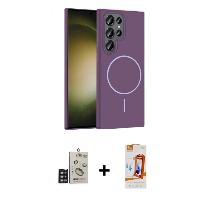 MARSİLYAN™- Galaxy S24 Ultra Kılıf Siluet Doku Özel Seri - Siyah AutoKit 5in1 Fiber Polymer Nano Ekran Koruyucu + Bilvis Titan Kamera Lens - GD
