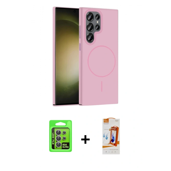 MARSİLYAN™- Galaxy S24 Ultra Kılıf Siluet Doku Özel Seri - Siyah AutoKit 5in1 Fiber Polymer Nano Ekran Koruyucu + Raze Metal Kamera Lens - MR