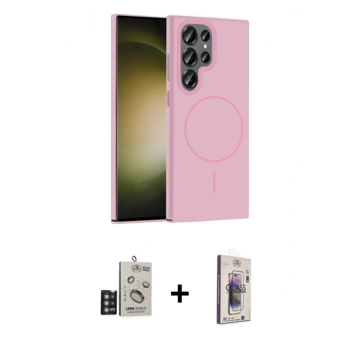 MARSİLYAN™- Galaxy S24 Ultra Kılıf Siluet Doku Özel Seri - Siyah Bilvis 3D Cam Ekran Koruyucu + Bilvis Titan Kamera Lens - DNMR
