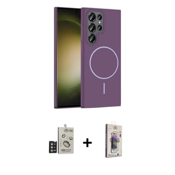 MARSİLYAN™- Galaxy S24 Ultra Kılıf Siluet Doku Özel Seri - Siyah Bilvis 3D Cam Ekran Koruyucu + Bilvis Titan Kamera Lens - DNMR