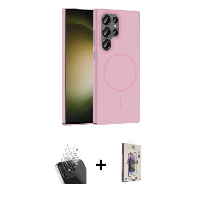 MARSİLYAN™- Galaxy S24 Ultra Kılıf Siluet Doku Özel Seri - Siyah Bilvis 3D Cam Ekran Koruyucu + Kamera Lens Koruma Cam - SF