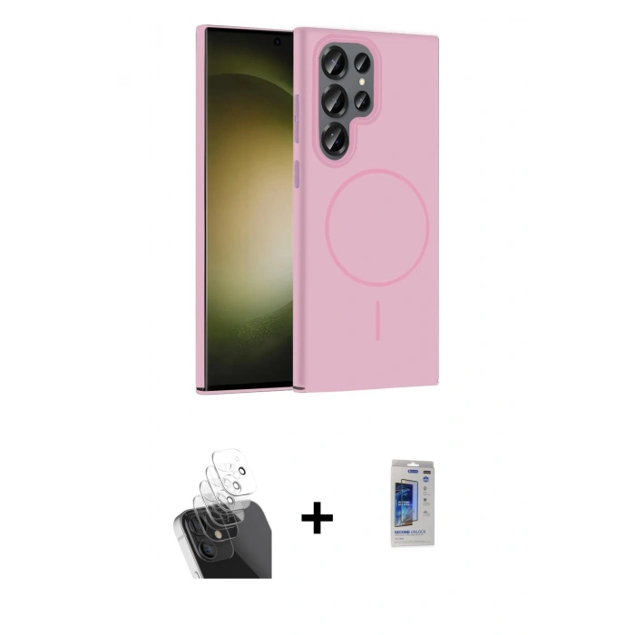 MARSİLYAN™- Galaxy S24 Ultra Kılıf Siluet Doku Özel Seri - Siyah Durable Full Glue Curved Hayalet Cam + Şeffaf Kamera Lens Koruma Cam