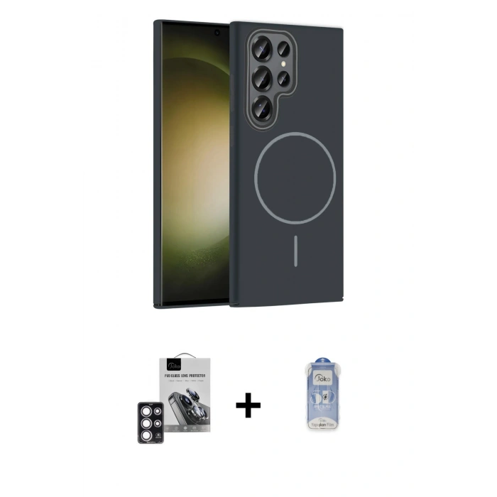 MARSİLYAN™- Galaxy S24 Ultra Kılıf Siluet Doku Özel Seri - Siyah Joko Magic 5D Cam + PVD Metal Kamera Lens - PE