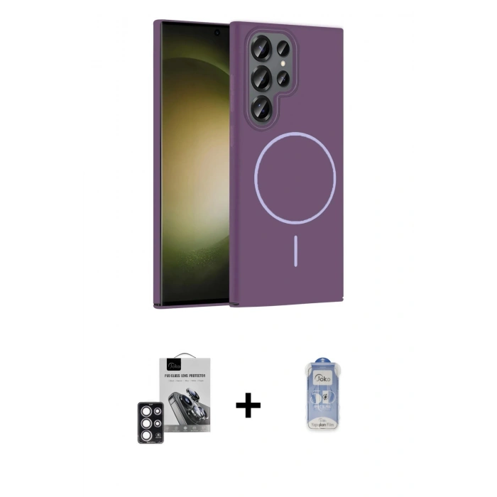 MARSİLYAN™- Galaxy S24 Ultra Kılıf Siluet Doku Özel Seri - Siyah Joko Magic 5D Cam + PVD Metal Kamera Lens - PE