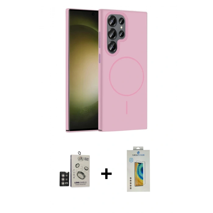 MARSİLYAN™- Galaxy S24 Ultra Kılıf Siluet Doku Özel Seri - Siyah Polymer Nano Ekran Koruyucu + Bilvis Titan Kamera Lens - DNMR