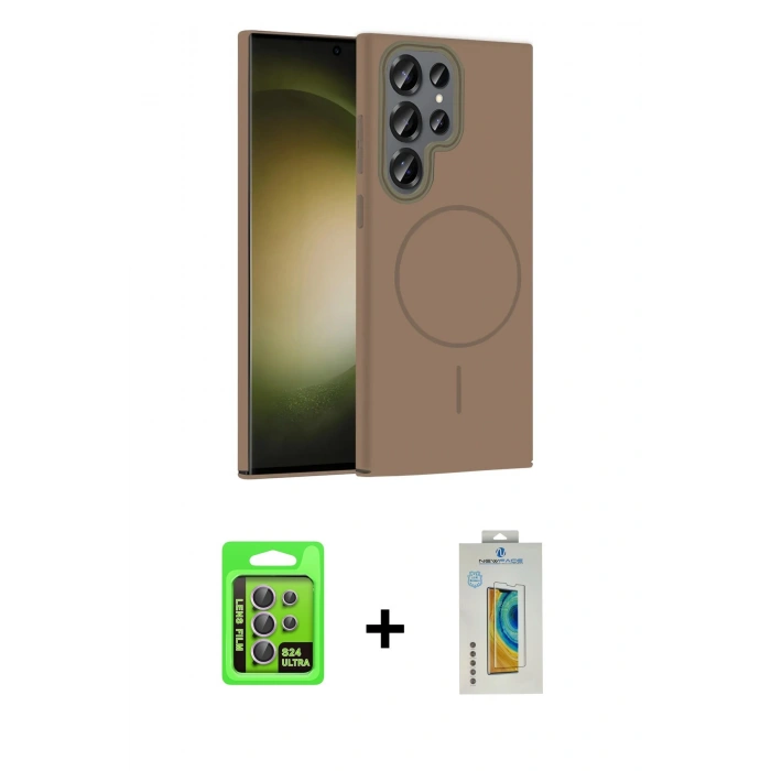 MARSİLYAN™- Galaxy S24 Ultra Kılıf Siluet Doku Özel Seri - Siyah Polymer Nano Ekran Koruyucu + Raze Metal Kamera Lens - MR
