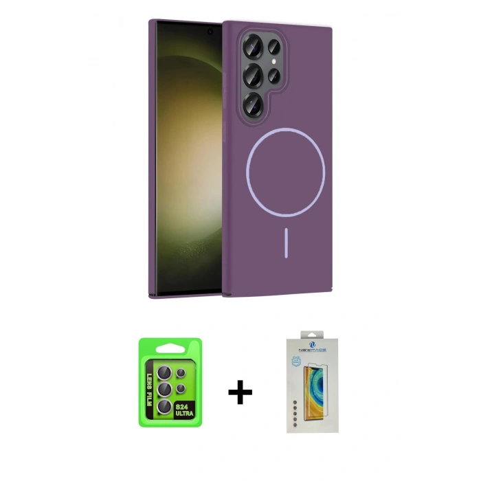 MARSİLYAN™- Galaxy S24 Ultra Kılıf Siluet Doku Özel Seri - Siyah Polymer Nano Ekran Koruyucu + Raze Metal Kamera Lens - MR