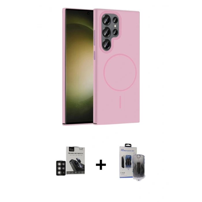 MARSİLYAN™- Galaxy S24 Ultra Kılıf Siluet Doku Özel Seri - Siyah Vanessa Magic Hayalet Cam + PVD Metal Kamera Lens - DNMR