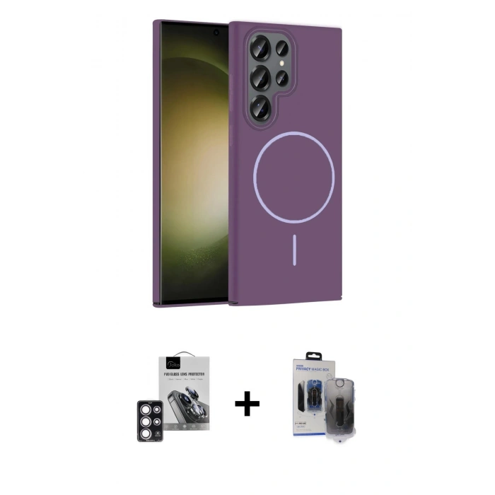 MARSİLYAN™- Galaxy S24 Ultra Kılıf Siluet Doku Özel Seri - Siyah Vanessa Magic Hayalet Cam + PVD Metal Kamera Lens - PE