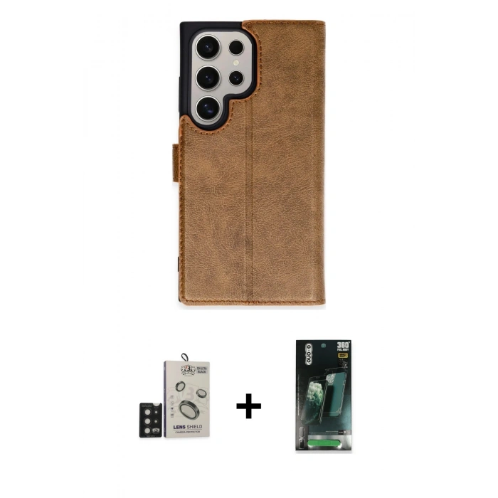 MARSİLYAN™- Galaxy S24 Ultra Kılıf Siluet Işık Serisi - Siyah 360 Mat Full Body Arka Koruyucu + Bilvis Titan Kamera Lens - SH