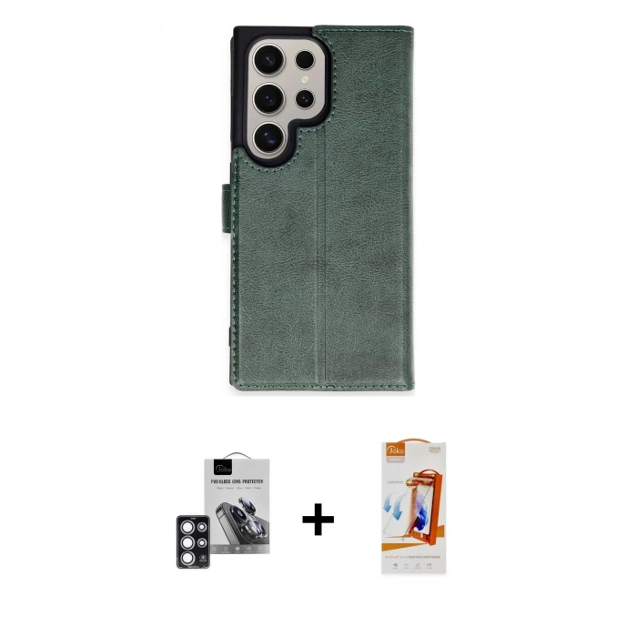 MARSİLYAN™- Galaxy S24 Ultra Kılıf Siluet Işık Serisi - Siyah AutoKit 5in1 Fiber Polymer Nano Ekran Koruyucu + PVD Metal Kamera Lens - PE