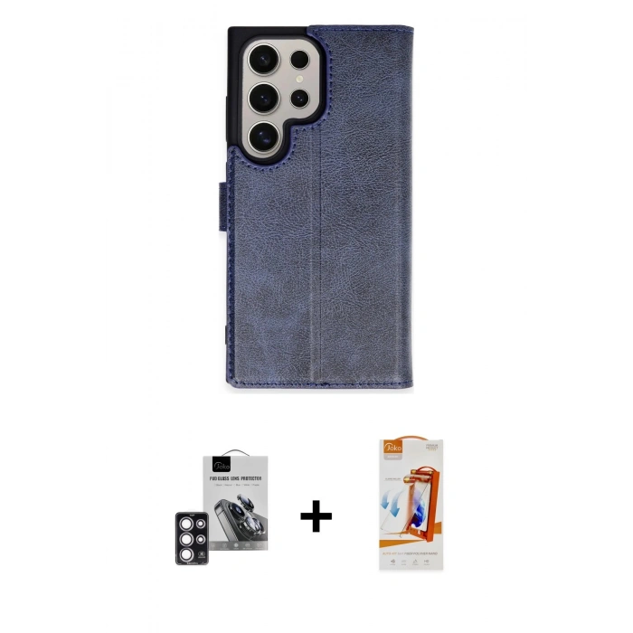 MARSİLYAN™- Galaxy S24 Ultra Kılıf Siluet Işık Serisi - Siyah AutoKit 5in1 Fiber Polymer Nano Ekran Koruyucu + PVD Metal Kamera Lens - PE