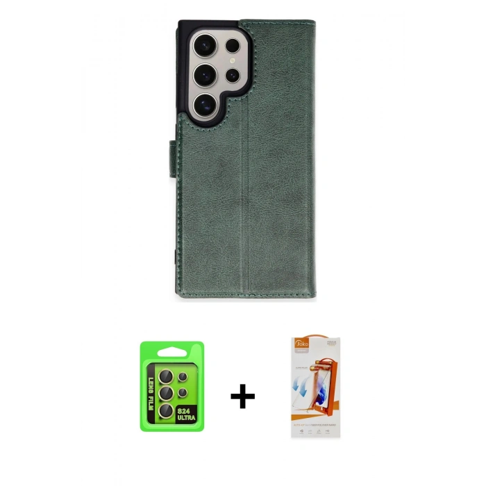 MARSİLYAN™- Galaxy S24 Ultra Kılıf Siluet Işık Serisi - Siyah AutoKit 5in1 Fiber Polymer Nano Ekran Koruyucu + Raze Metal Kamera Lens - SI