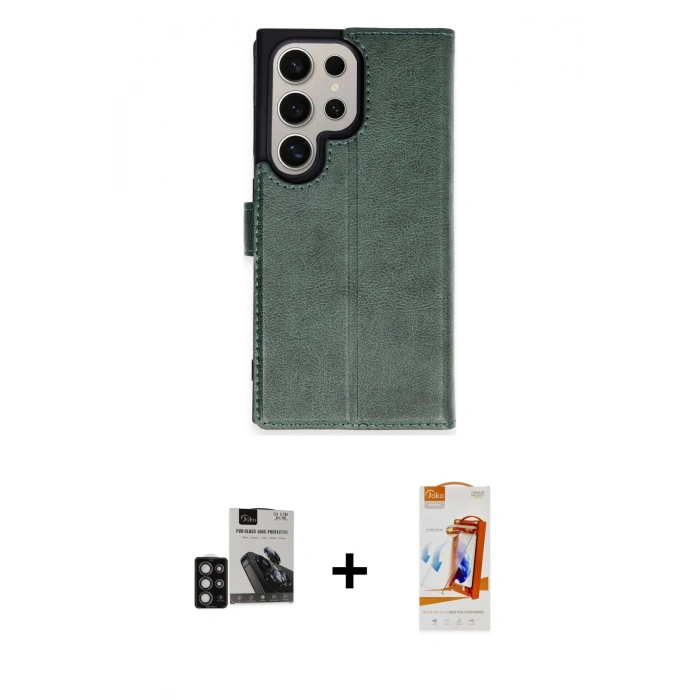 MARSİLYAN™- Galaxy S24 Ultra Kılıf Siluet Işık Serisi - Siyah AutoKit 5in1 Fiber Polymer Nano Ekran Koruyucu + PVD Metal Kamera Lens - DNMR