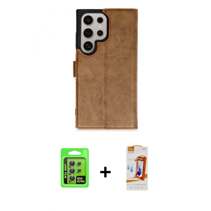 MARSİLYAN™- Galaxy S24 Ultra Kılıf Siluet Işık Serisi - Siyah AutoKit 5in1 Fiber Polymer Nano Ekran Koruyucu + Raze Metal Kamera Lens - GS