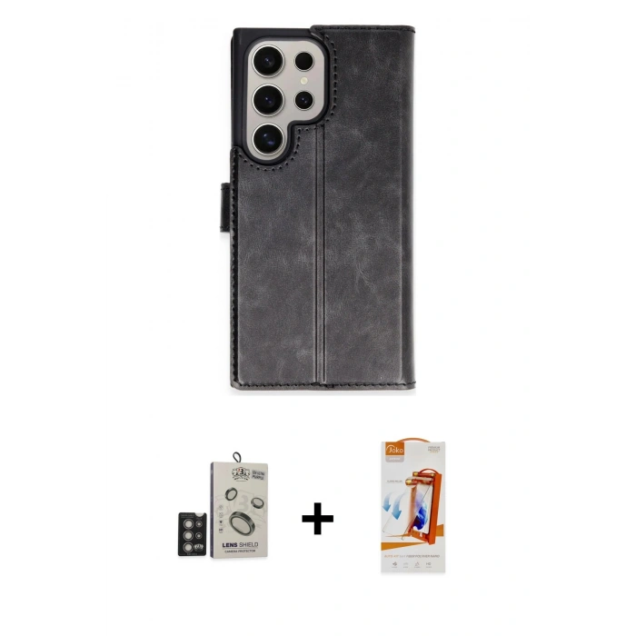 MARSİLYAN™- Galaxy S24 Ultra Kılıf Siluet Işık Serisi - Siyah AutoKit 5in1 Fiber Polymer Nano Ekran Koruyucu + Bilvis Titan Kamera Lens - DNMR