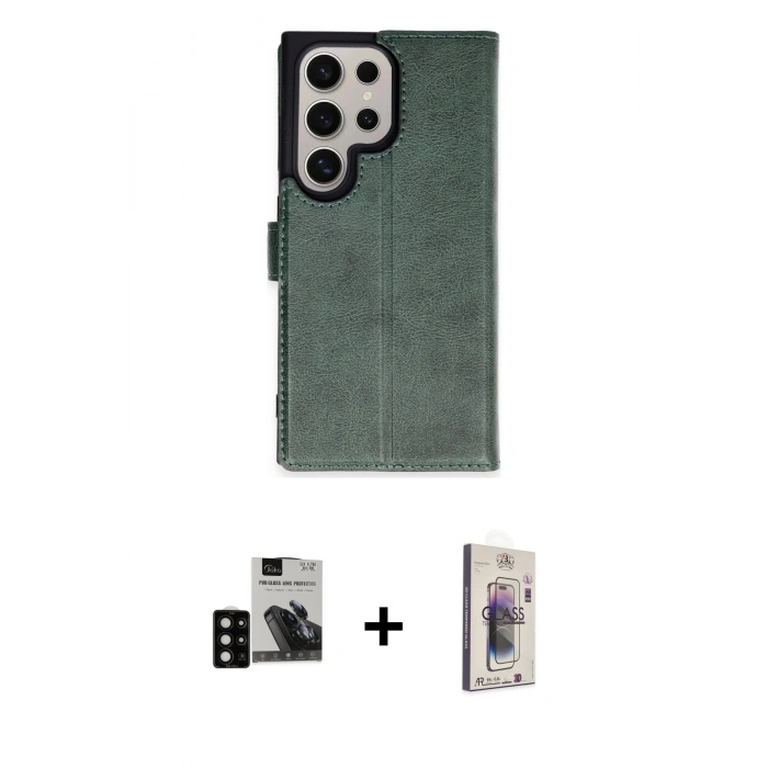 MARSİLYAN™- Galaxy S24 Ultra Kılıf Siluet Işık Serisi - Siyah Bilvis 3D Cam Ekran Koruyucu + PVD Metal Kamera Lens - SH