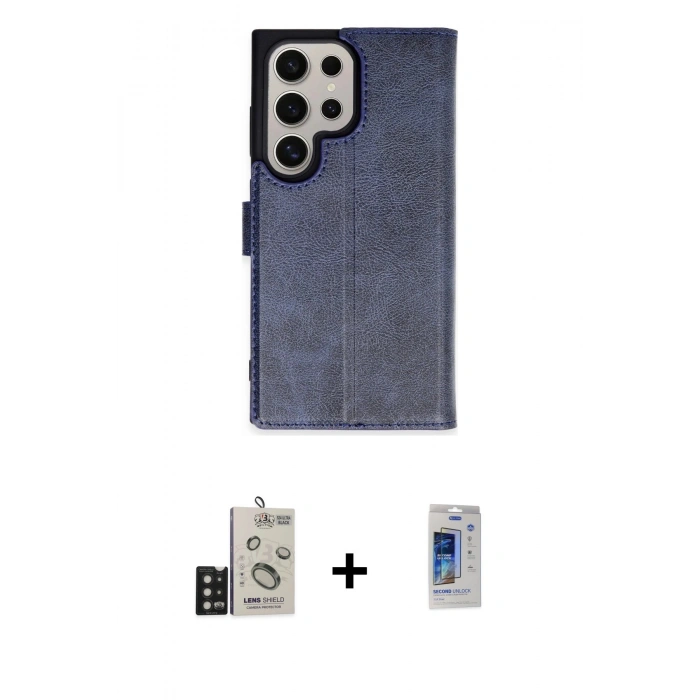 MARSİLYAN™- Galaxy S24 Ultra Kılıf Siluet Işık Serisi - Siyah Durable Full Glue Curved Cam + Bilvis Titan Kamera Lens - SH