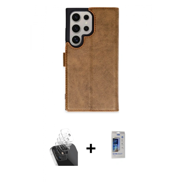 MARSİLYAN™- Galaxy S24 Ultra Kılıf Siluet Işık Serisi - Siyah Durable Full Glue Curved Cam + Kamera Lens Koruma Cam - SF