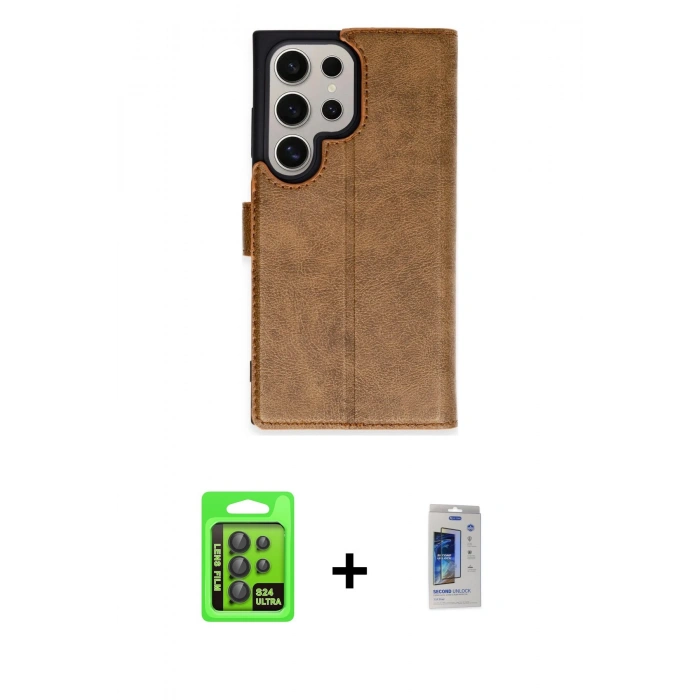 MARSİLYAN™- Galaxy S24 Ultra Kılıf Siluet Işık Serisi - Siyah Durable Full Glue Curved Cam + Raze Metal Kamera Lens - SH