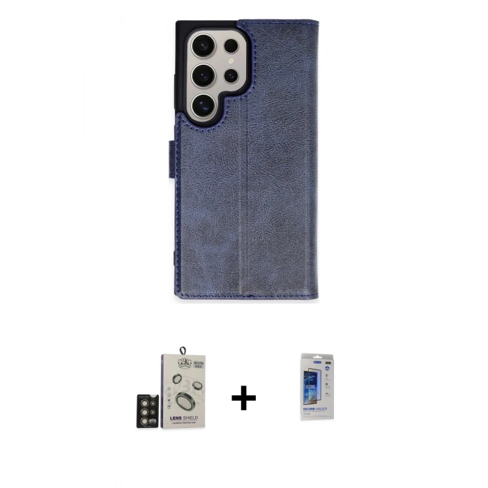 MARSİLYAN™- Galaxy S24 Ultra Kılıf Siluet Işık Serisi - Siyah Durable Full Glue Curved Hayalet Cam + Bilvis Titan Kamera Lens - GD