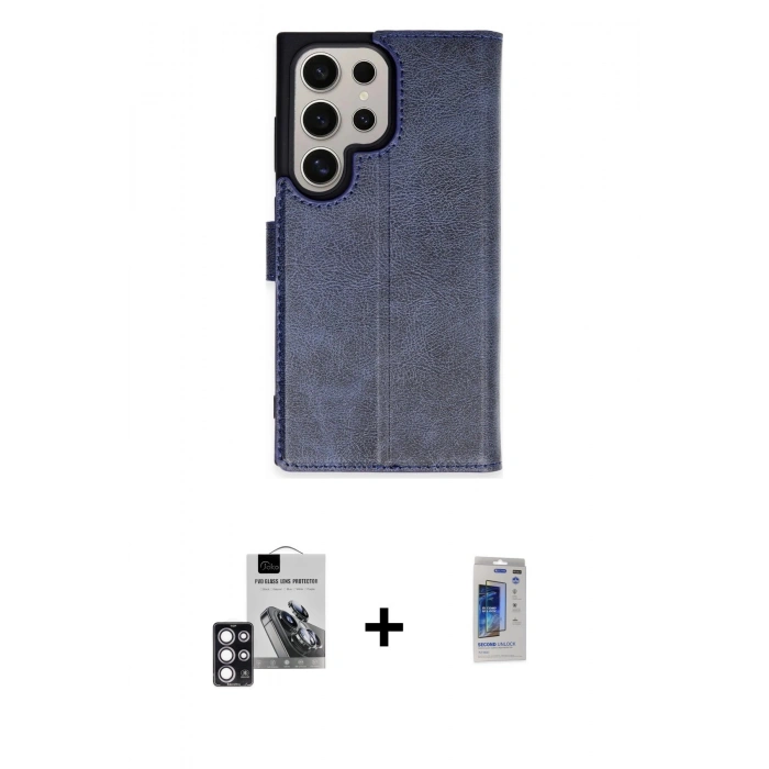 MARSİLYAN™- Galaxy S24 Ultra Kılıf Siluet Işık Serisi - Siyah Durable Full Glue Curved Hayalet Cam + PVD Metal Kamera Lens - PE