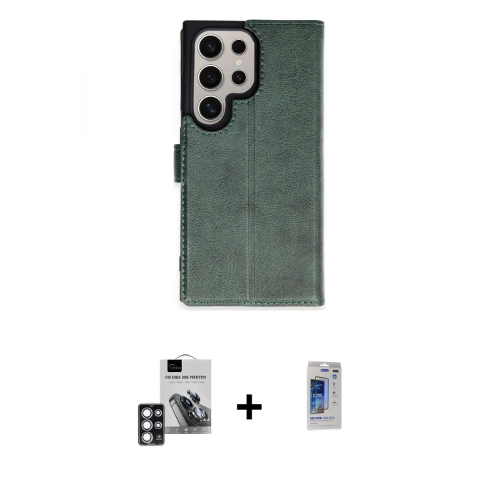 MARSİLYAN™- Galaxy S24 Ultra Kılıf Siluet Işık Serisi - Siyah Durable Full Glue Curved Hayalet Cam + PVD Metal Kamera Lens - PE