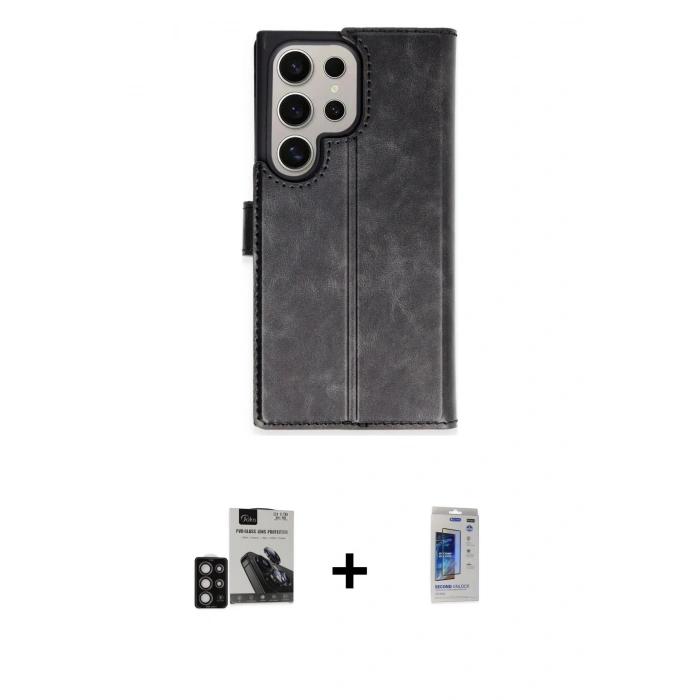 MARSİLYAN™- Galaxy S24 Ultra Kılıf Siluet Işık Serisi - Siyah Durable Full Glue Curved Hayalet Cam + PVD Metal Kamera Lens - DNMR