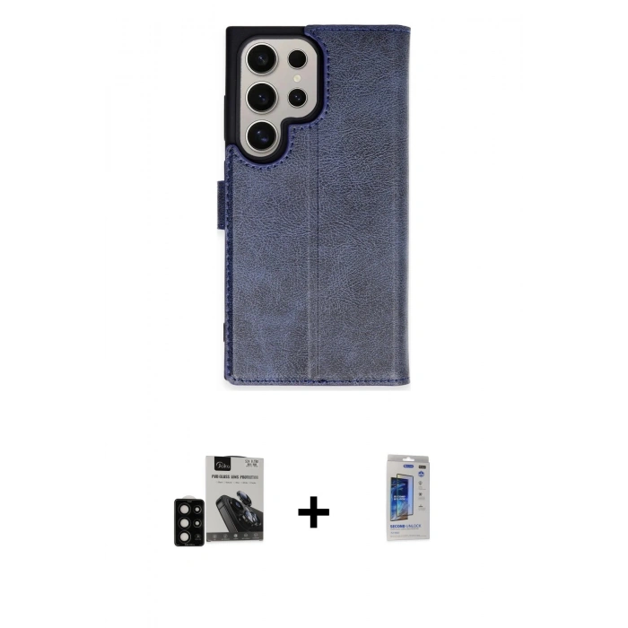 MARSİLYAN™- Galaxy S24 Ultra Kılıf Siluet Işık Serisi - Siyah Durable Full Glue Curved Hayalet Cam + PVD Metal Kamera Lens - SH