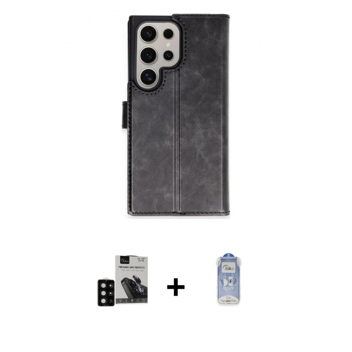 MARSİLYAN™- Galaxy S24 Ultra Kılıf Siluet Işık Serisi - Siyah Joko Magic 5D Cam + PVD Metal Kamera Lens - SH