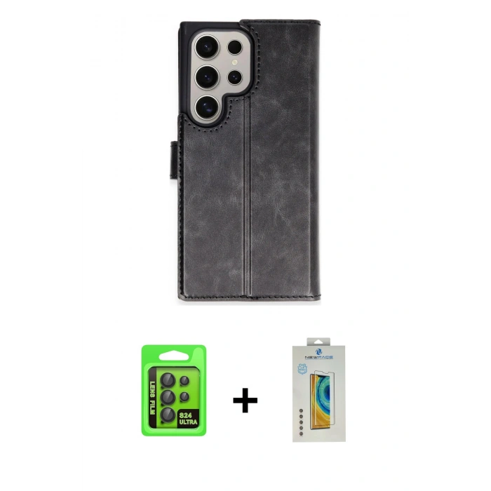MARSİLYAN™- Galaxy S24 Ultra Kılıf Siluet Işık Serisi - Siyah Polymer Nano Ekran Koruyucu + Raze Metal Kamera Lens - SH