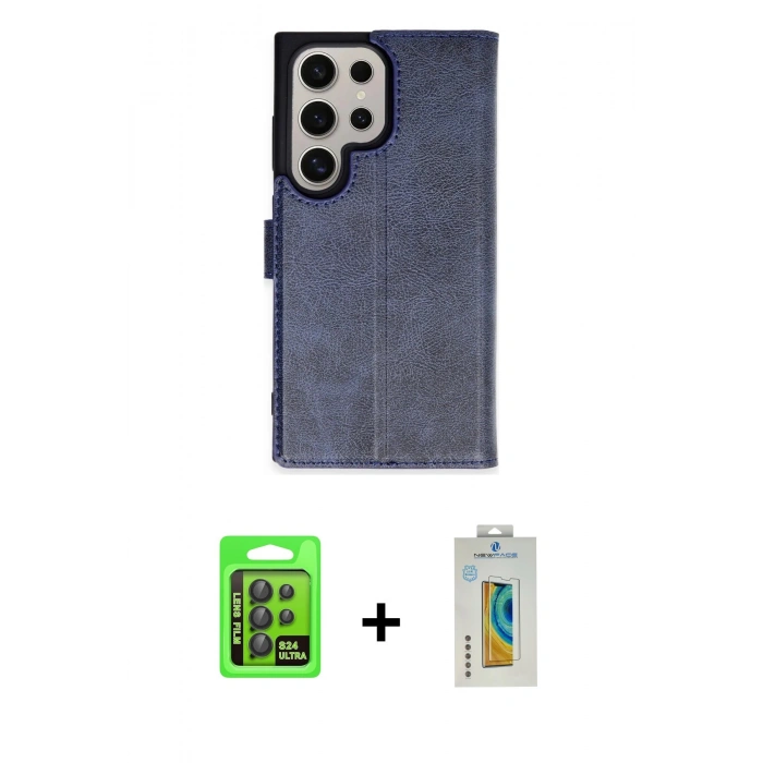 MARSİLYAN™- Galaxy S24 Ultra Kılıf Siluet Işık Serisi - Siyah Polymer Nano Ekran Koruyucu + Raze Metal Kamera Lens - SH