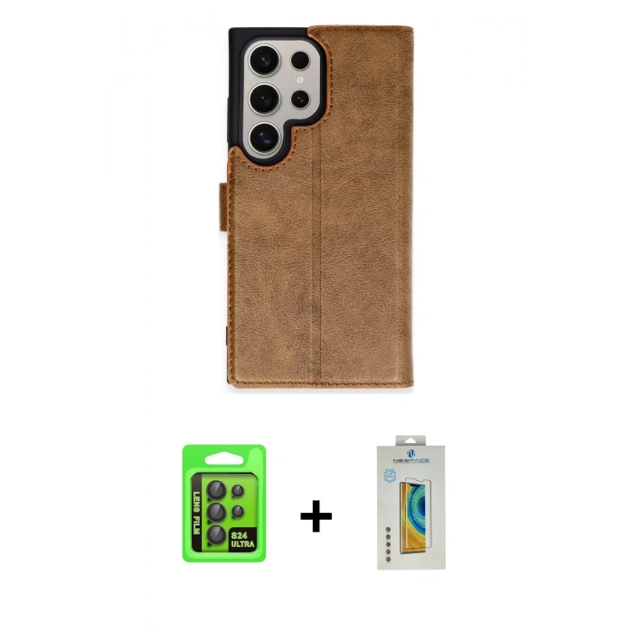 MARSİLYAN™- Galaxy S24 Ultra Kılıf Siluet Işık Serisi - Siyah Polymer Nano Ekran Koruyucu + Raze Metal Kamera Lens - SH