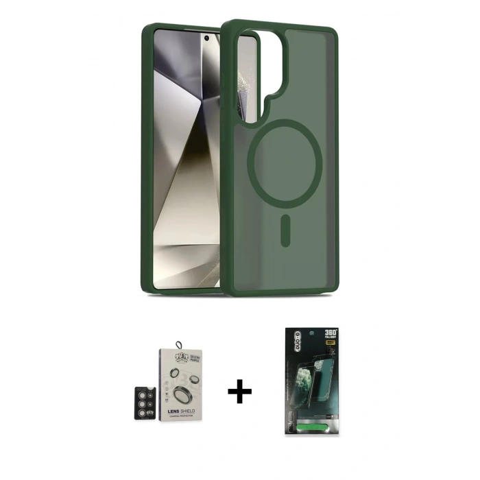 MARSİLYAN™- Galaxy S24 Ultra Kılıf Siluet Minimal Prime - Şeffaf 360 Full Body Arka Koruyucu + Derin Mor Bilvis Titan Kamera Lens