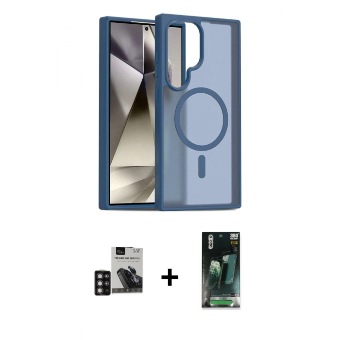 MARSİLYAN™- Galaxy S24 Ultra Kılıf Siluet Minimal Prime - Şeffaf 360 Full Body Arka Koruyucu + Derin Mor PVD Metal Kamera Lens